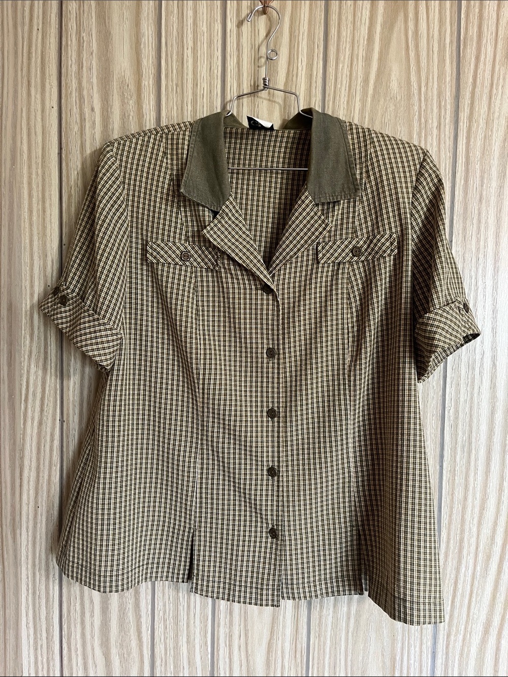 Vintage Claire France Plaid Short Sleeve Button Down Shirt - Size 16 (XL)